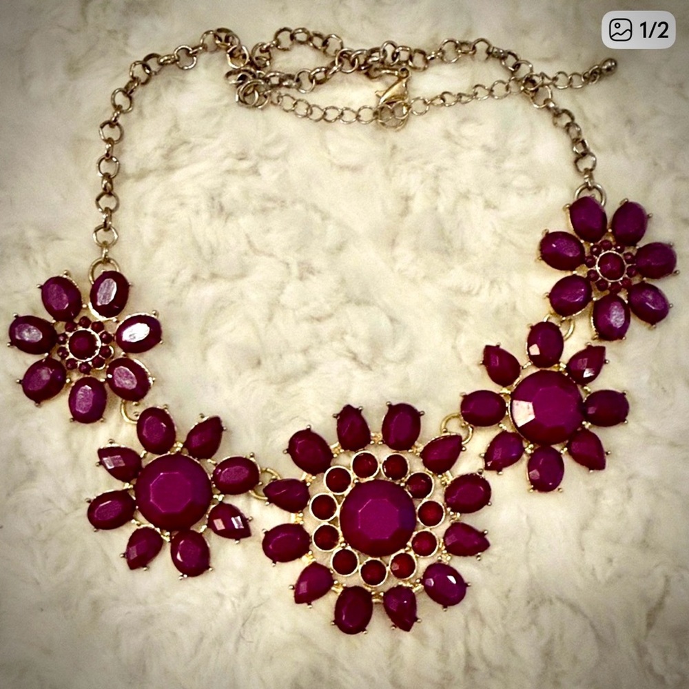 Statement Purple Floral Bib Necklace - Women Jewelry